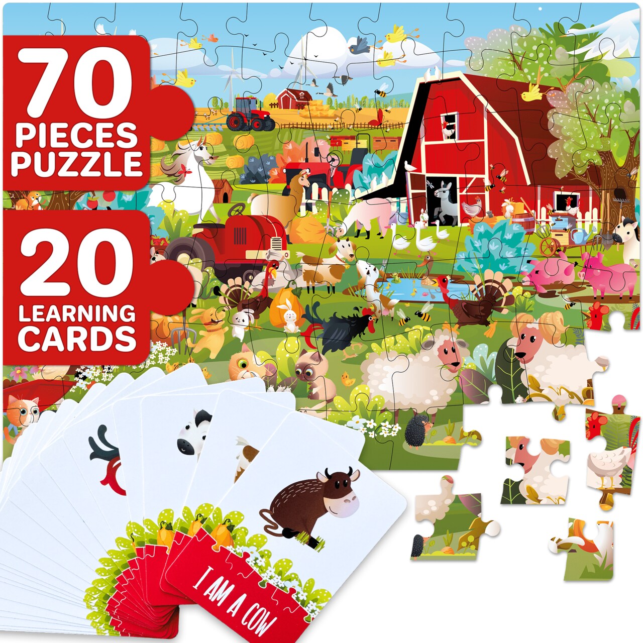 QUOKKA Search and Find Puzzles for Kids Ages 4-6 - Riddle Kids Puzzles 6-8 Years Old - 70 Unique Pcs - 20 Illustrated Guessing Cards - Engaging Children Themes - Farm Puzzle Gift for Toddlers 3-5